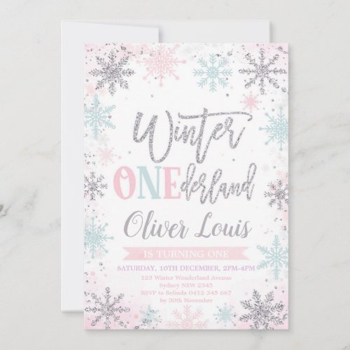 Winter ONEderland Girl 1st Birthday Invitation