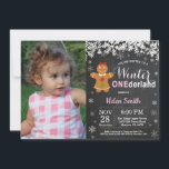 Winter Onederland Girl 1st Birthday Invitation<br><div class="desc">Winter Onederland Girl 1st Birthday Invitation with custom photo. White Snowflake. Girl Birthday Party Invitation. Winter Holiday Bday. Chalkboard Background. Black and White. For further customization,  please click the "Customize it" button and use our design tool to modify this template.</div>