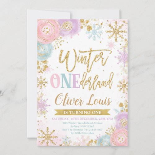 Winter ONEderland Girl 1st Birthday Invitation