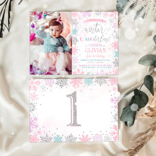 Winter Onederland Girl 1st Birthday Invitation