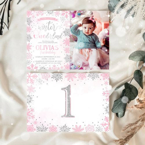 Winter Onederland Girl 1st Birthday Invitation