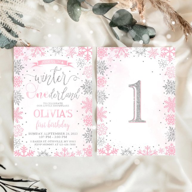 Winter Onederland Girl 1st Birthday Invitation (Creator Uploaded)