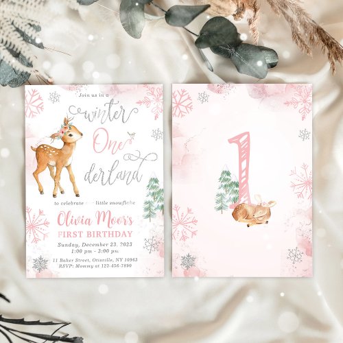 Winter ONEderland Girl 1st Birthday Invitation