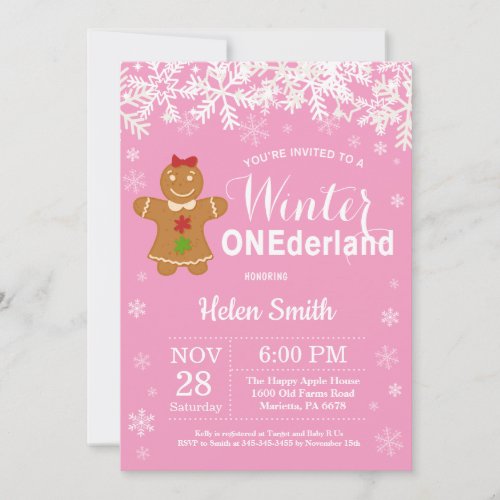 Winter Onederland Girl 1st Birthday Invitation