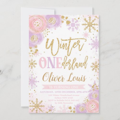 Winter ONEderland Girl 1st Birthday Invitation