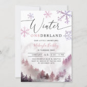 Winter ONEderland Girl 1st Birthday Mountain Invitation (Front)