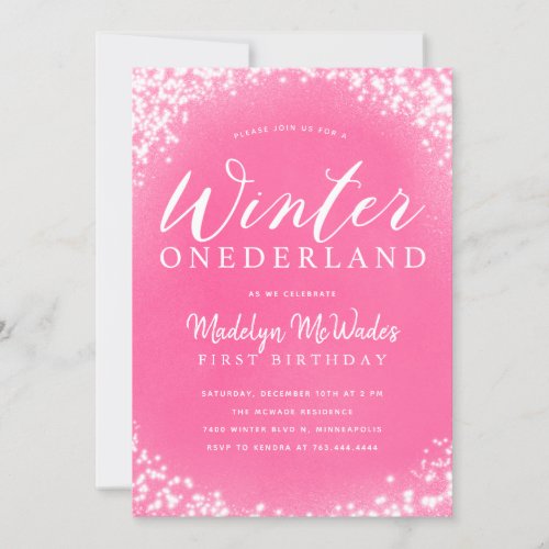 Winter Onederland Girl 1st Birthday Party Invitation