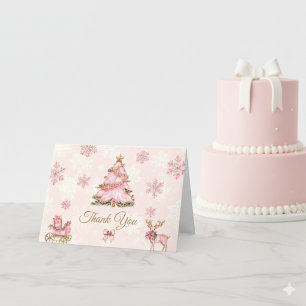 Winter Onederland Girl 1st Birthday Pink Snowflake Letterpress Thank You Card