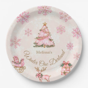 Winter Onederland Girl 1st Birthday Pink Snowflake Paper Plates