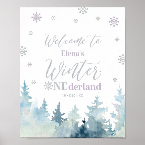Winter onederland Girl 1st Birthday Welcome Sign