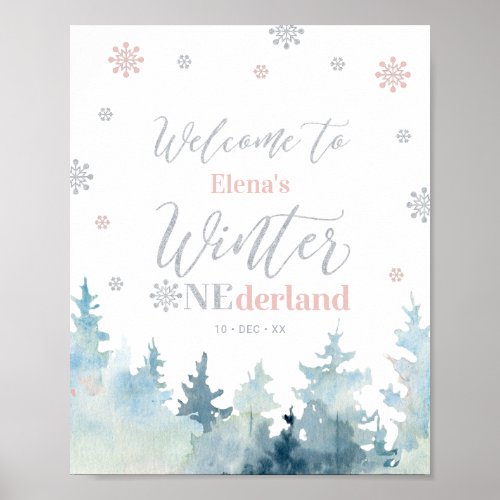 Winter onederland Girl 1st Birthday Welcome Sign