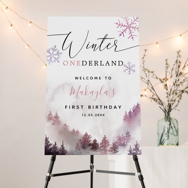 Winter ONEderland Girl 1st Birthday Welcome Sign (In Situ (Stand))