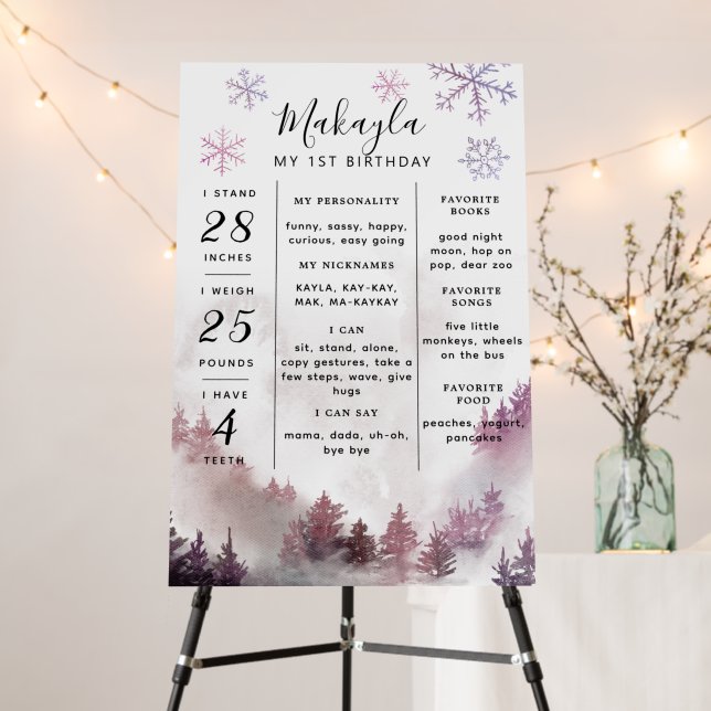 Winter Onederland Girl Birthday Milestone Board (In Situ (Stand))