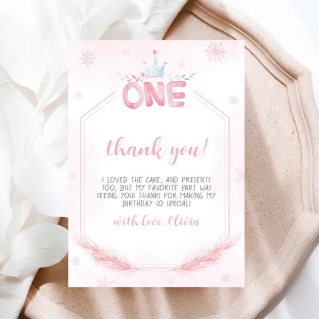 Winter Onederland Girl Birthday Thank You Card (Creator Uploaded)