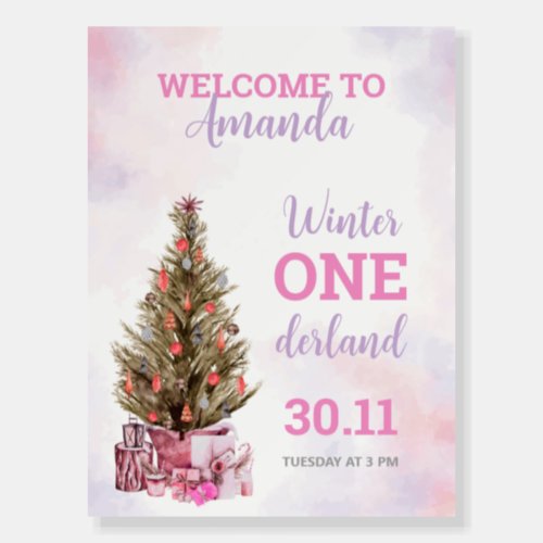 Winter Onederland Girl Birthday Welcome Sign