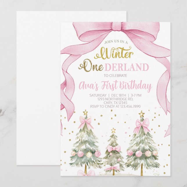 Winter ONEderland girl Christmas birthday invite. Invitation (Front/Back)