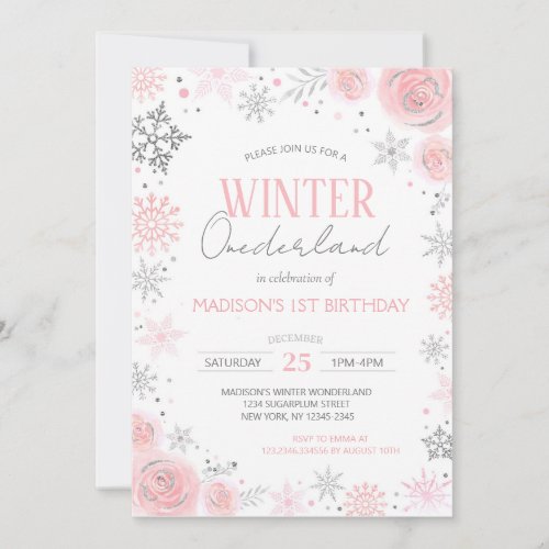 Winter Onederland Girl First 1st Birthday Invitation