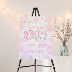 Winter Onederland Girl First Birthday Pink Welcome Foam Board
