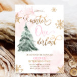 Winter Onederland Girl Pink Gold 1st Birthday Invi Invitation<br><div class="desc">Winter Birthday themed invitation for your perfect celebration. All details are HAND-DRAWN so you can be sure this design is one-of-a-kind.</div>