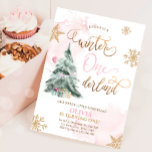 Winter Onederland Girl Pink Gold 1st Birthday Invitation<br><div class="desc">Winter Birthday themed invitation for your perfect celebration. All details are HAND-DRAWN so you can be sure this design is one-of-a-kind.</div>