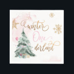 Winter Onederland Girl Pink Gold 1st Birthday Napkins<br><div class="desc">Winter Birthday themed. All details are HAND-DRAWN so you can be sure this design is one-of-a-kind.</div>