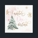Winter Onederland Girl Pink Gold 1st Birthday Napkins<br><div class="desc">Winter Birthday themed. All details are HAND-DRAWN so you can be sure this design is one-of-a-kind.</div>