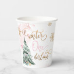 Winter Onederland Girl Pink Gold 1st Birthday Paper Cups<br><div class="desc">Winter Birthday themed. All details are HAND-DRAWN so you can be sure this design is one-of-a-kind.</div>