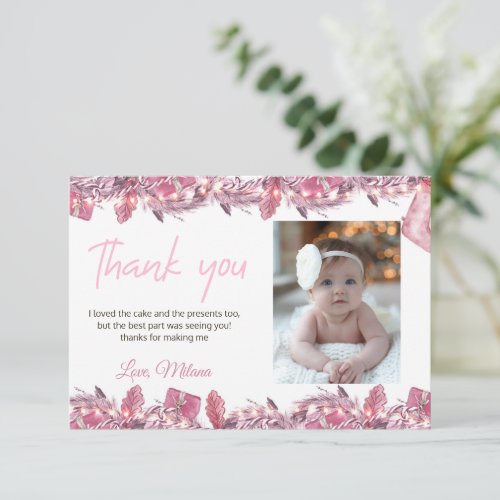 Winter Onederland Girl Thank You Card with Photo