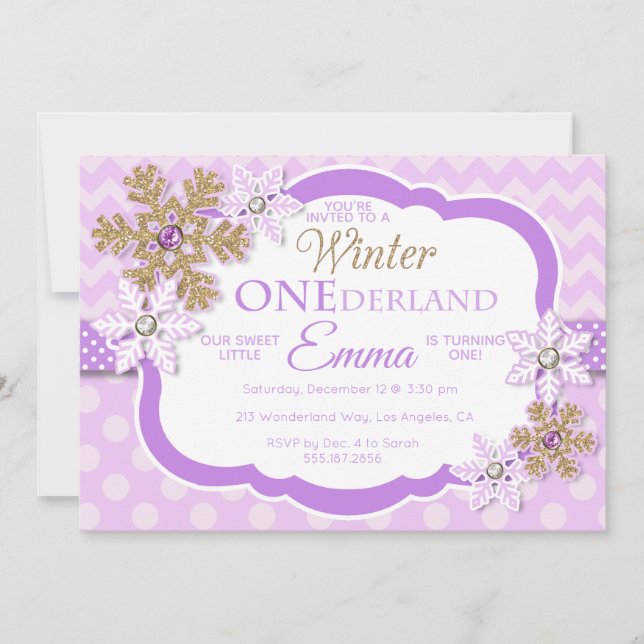 Winter ONEderland Girls First Birthday Invitation (Front)