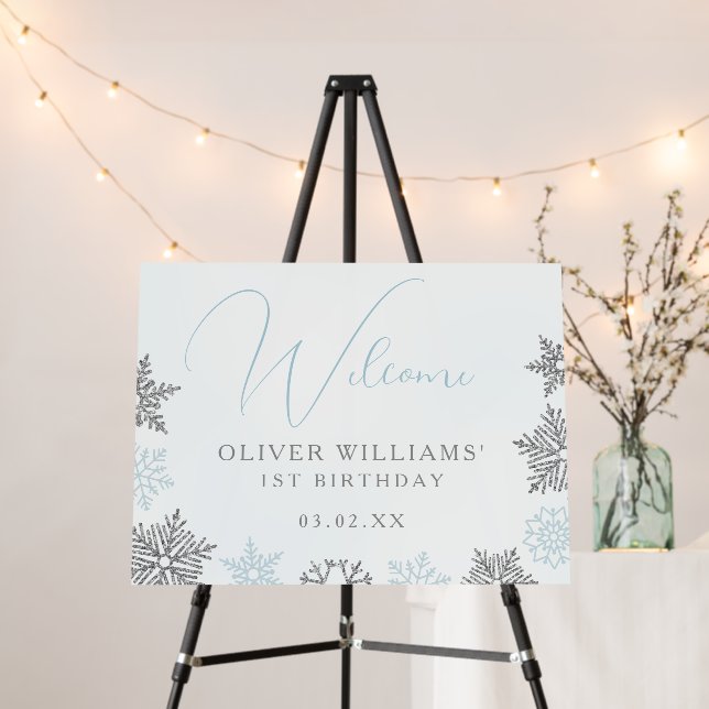 Winter Onederland Glitter 1st Birthday Welcome Foam Board (In Situ (Stand))