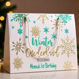 Winter onederland glitter christmas birthday large gift bag