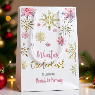 Winter onederland glitter christmas birthday medium gift bag