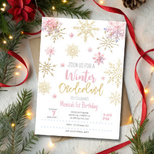 Winter onederland glitter snowflakes birthday invitation