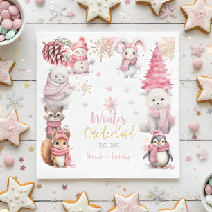 Winter onederland glitter snowflakes birthday napkins