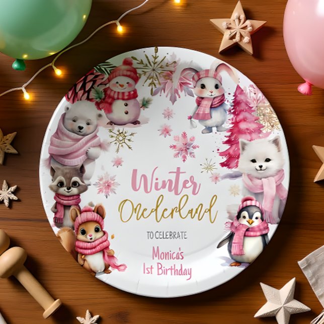 Winter onederland glitter snowflakes birthday paper plates (Creator Uploaded)