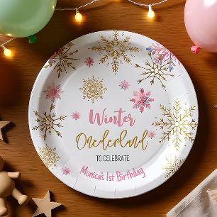 Winter onederland glitter snowflakes birthday paper plates