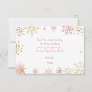 Winter onederland glitter snowflakes birthday thank you card