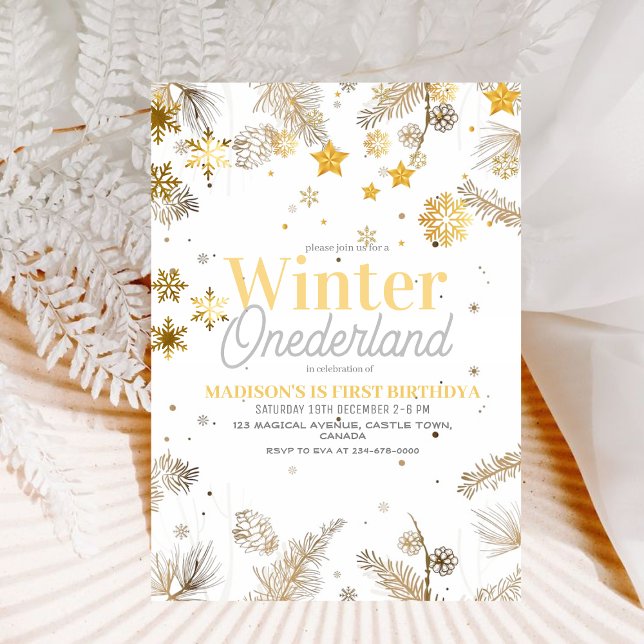 Winter Onederland Gold and silver Birthday 1st  Invitation (Creator Uploaded)