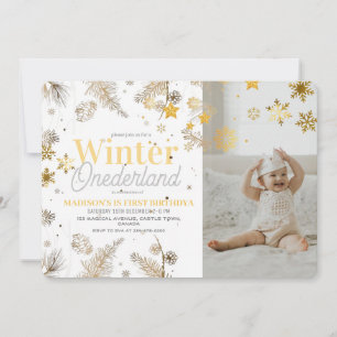 Winter Onederland Gold and silver Birthday 1st Invitation