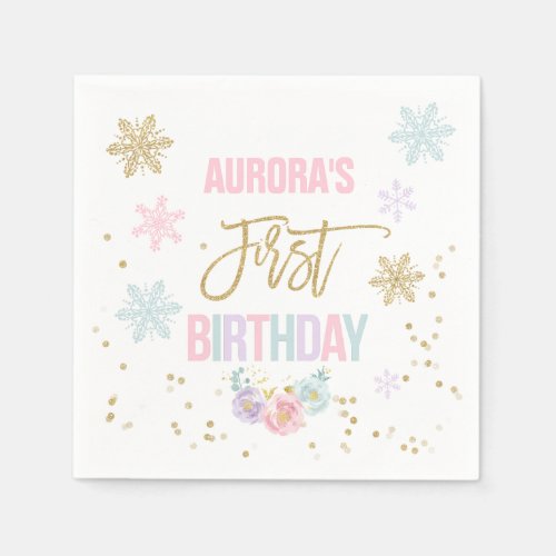 Winter ONEderland Gold Birthday Party Napkin