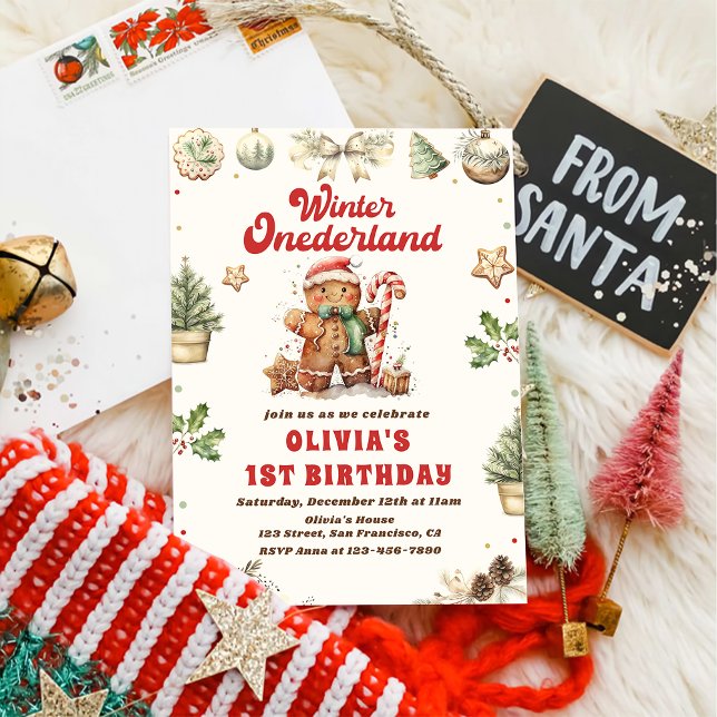 Winter Onederland Green Christmas Cookie Birthday Invitation (Creator Uploaded)