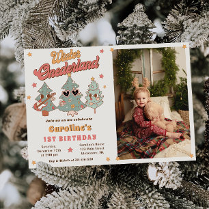 Winter Onederland Hippie Christmas Tree Birthday Invitation