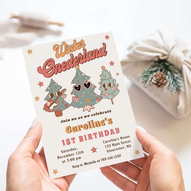 Winter Onederland Hippie Christmas Tree Birthday Invitation (Creator Uploaded)