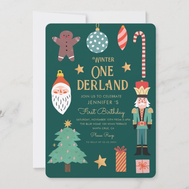 Winter Onederland Holiday First Birthday  Invitation (Front)