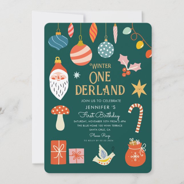 Winter Onederland Holiday First Birthday  Invitation (Front)