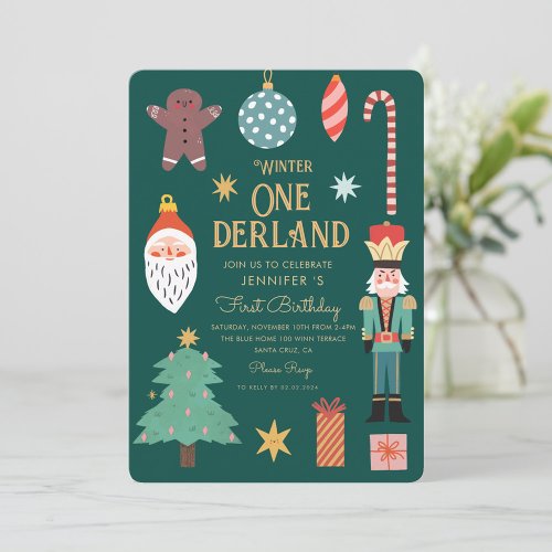 Winter Onederland Holiday First Birthday  Invitation