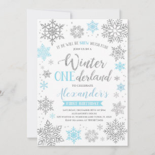 Winter Onederland Invitation Blue and Silver