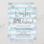 Winter ONEderland Invitation Blue Silver Snowflake (Front/Back)