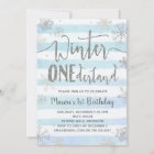 Winter ONEderland Invitation Blue Silver Snowflake