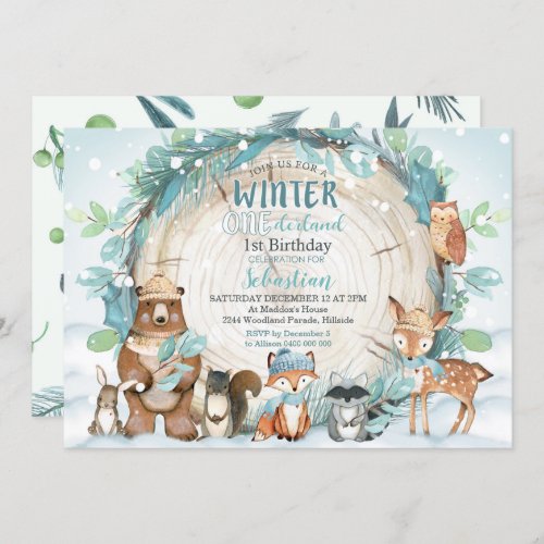 Winter Onederland Invitation Boy Woodland